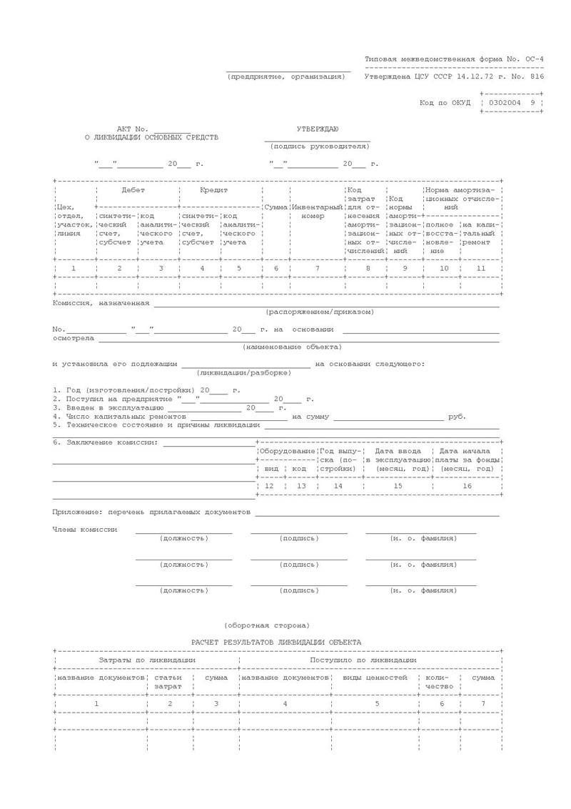 Акт на списание автомашины образец