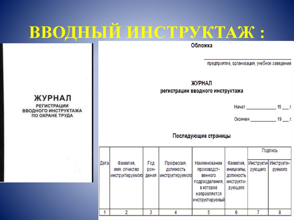 Образец журнал проведения вводного инструктажа по охране труда образец