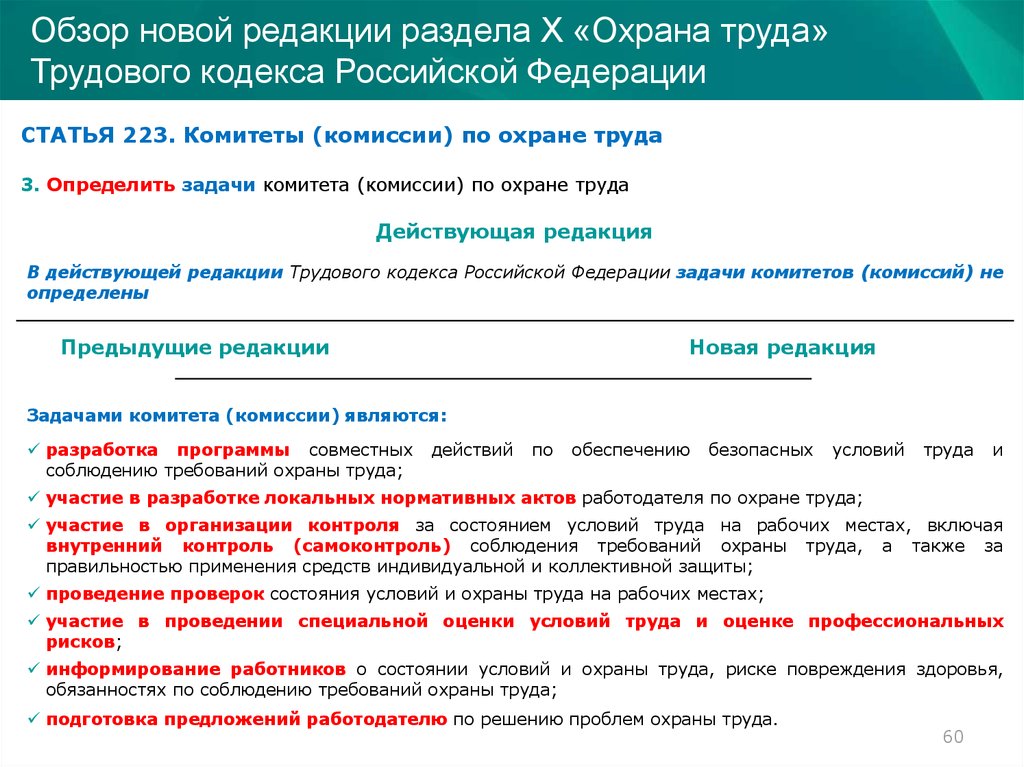 Изменения в трудовом кодексе. В ст. 218 ТК РФ «комитеты (комиссии) по охране труда» говорится:.