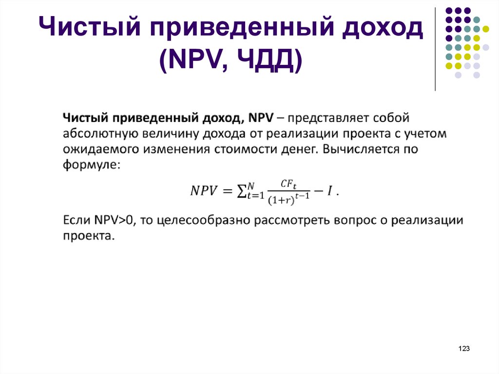 Чистая приведенная стоимость проекта представляет собой тест с ответами