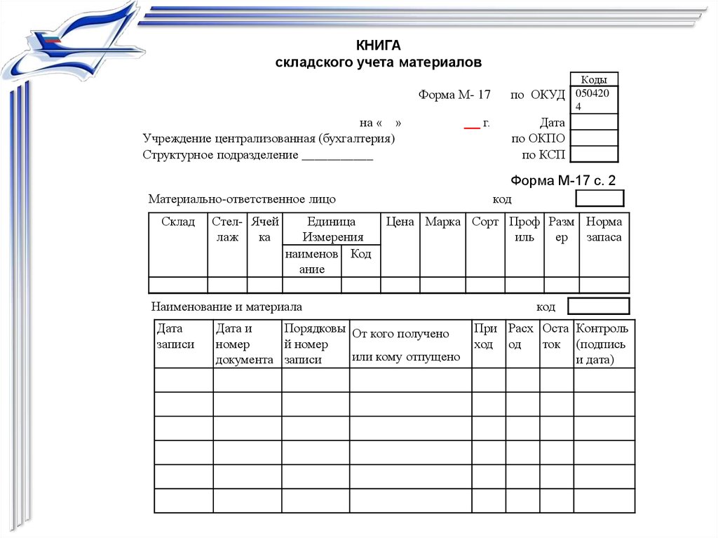 Журнал складского учета образец