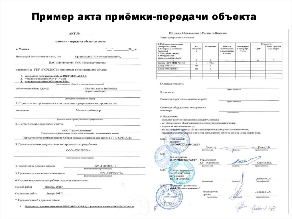 Образец акт передачи оборудования в эксплуатацию образец