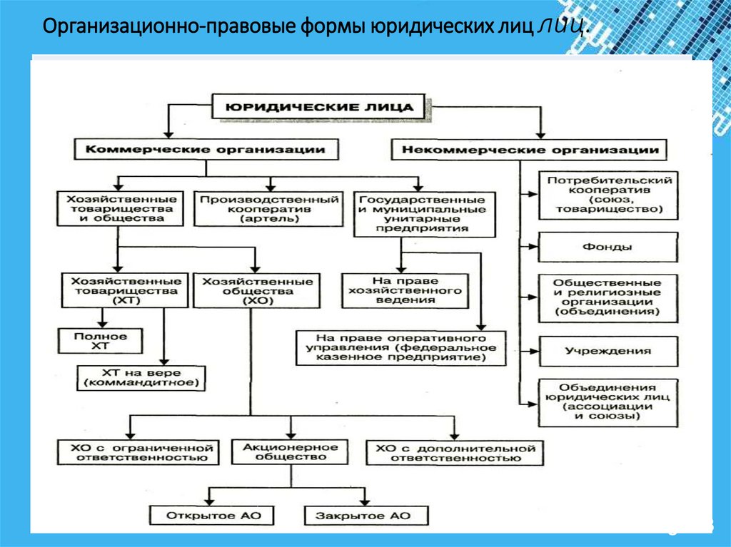 Конспект схему на тему организационно правовые формы юридических лиц в российской федерации