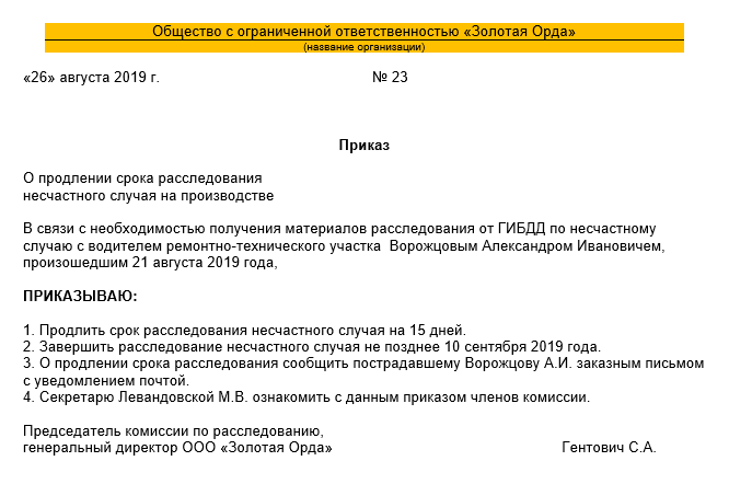 Образец приказа о проведении расследования образец