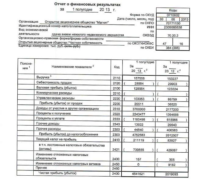 Финансовый отчет за год образец