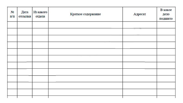 Журнал исходящих писем образец