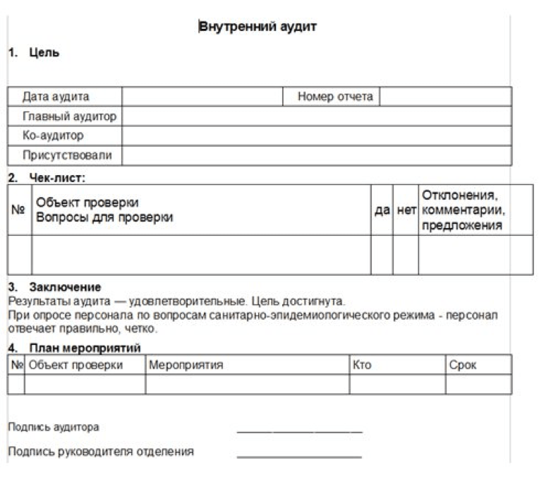 Акт аудиторской проверки образец