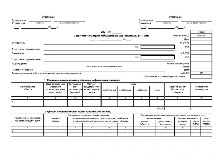 Акт приема передачи нма образец заполнения