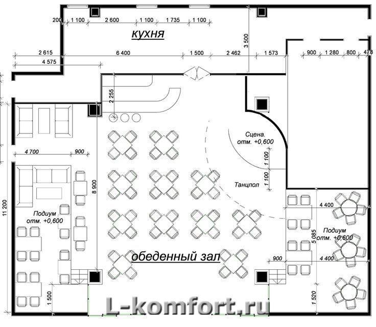 Чертеж ресторана с размерами