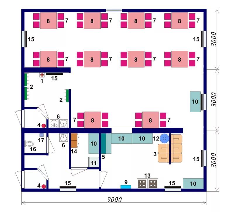Схема кафе на 25 посадочных мест