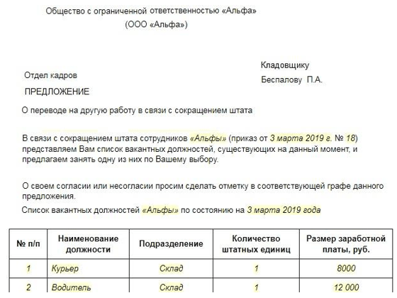 Сокращение работника в связи с сокращением штата