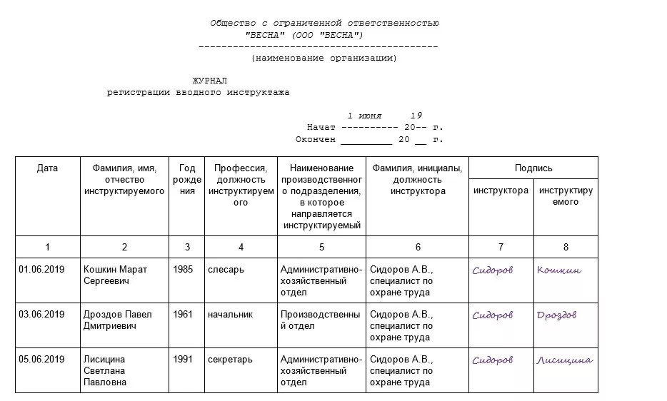 Журнал по тех безопасности образец