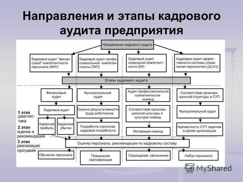 Аудит кадров. Основная цель кадрового аудита:. Схема кадрового аудита на примере организации. Этапы процесса кадрового аудита персонала. Основные направления аудита кадровых процессов.