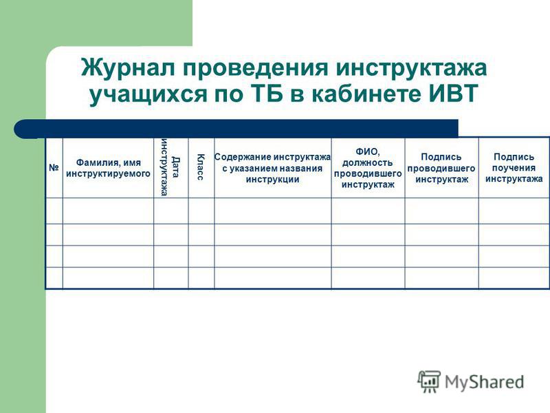 Журнал инструктажа по технике безопасности в рк образец