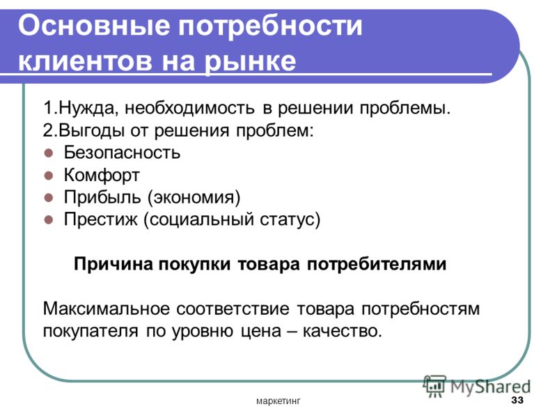 Подтверждение потребностей. Основные виды потребностей клиента.