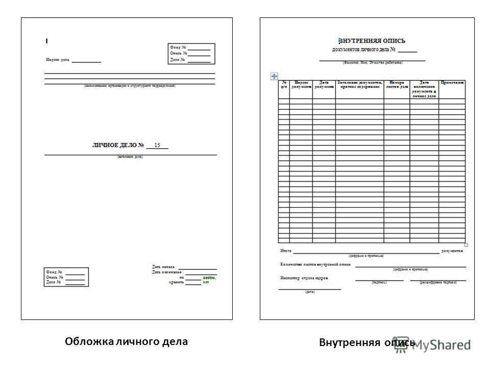 Личное дело внутренняя опись образец