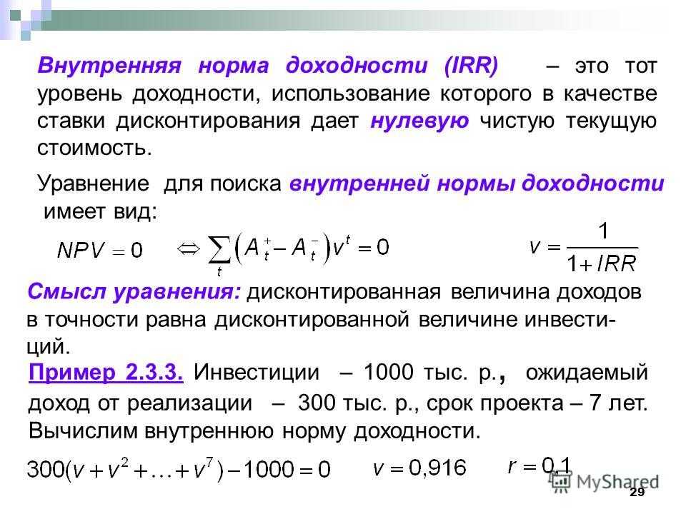 Внутренняя норма прибыли проекта это ставка при которой чистая приведенная стоимость проекта