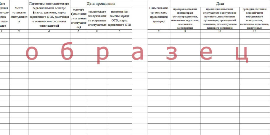 Журнал осмотра огнетушителя образец заполнения