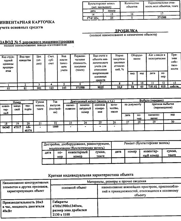 Инвентарная карточка группового учета образец заполнения