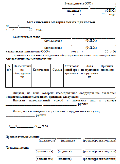 Приказ на списание оргтехники и компьютеров образец