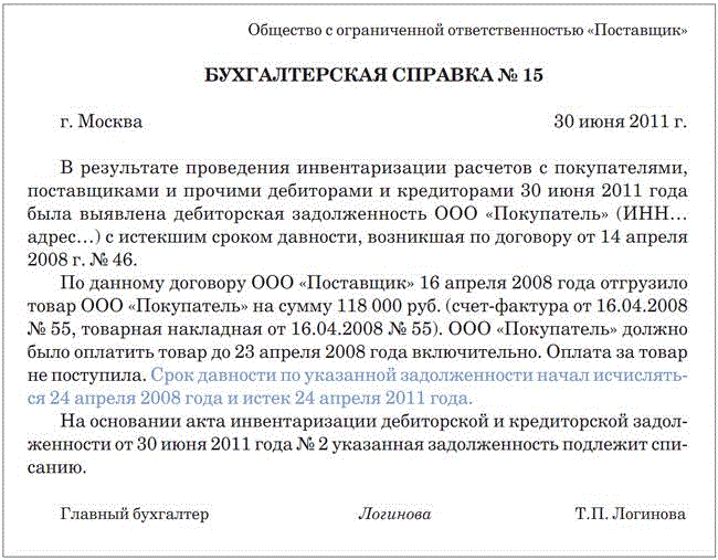 Положение о списании дебиторской и кредиторской задолженности образец