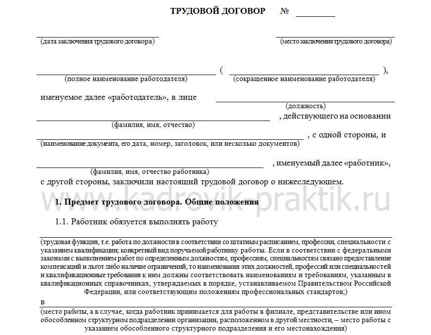 Образец трудовой договор со студентом образец