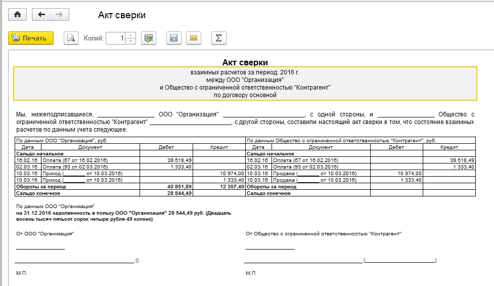 Образец акт сверки с покупателем образец