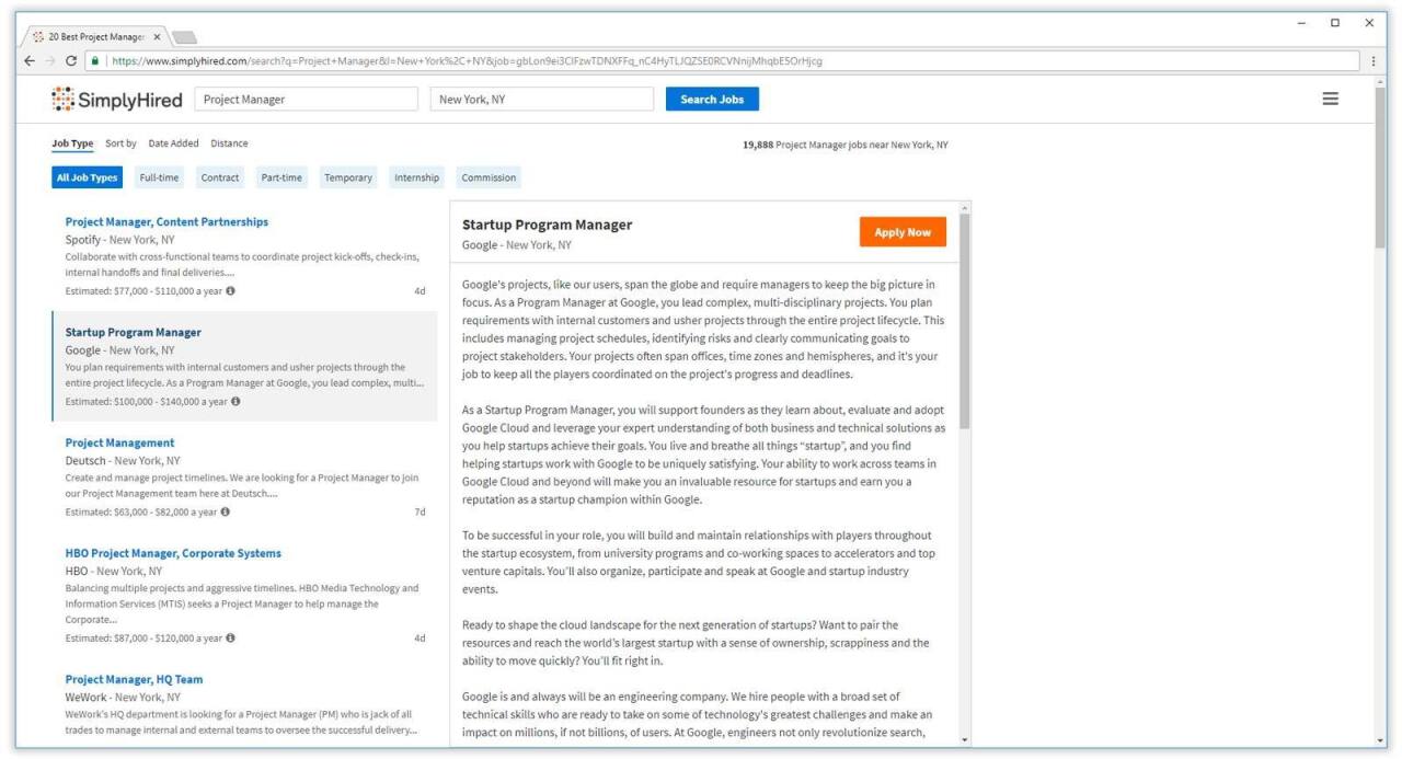 simplyhired job search results
