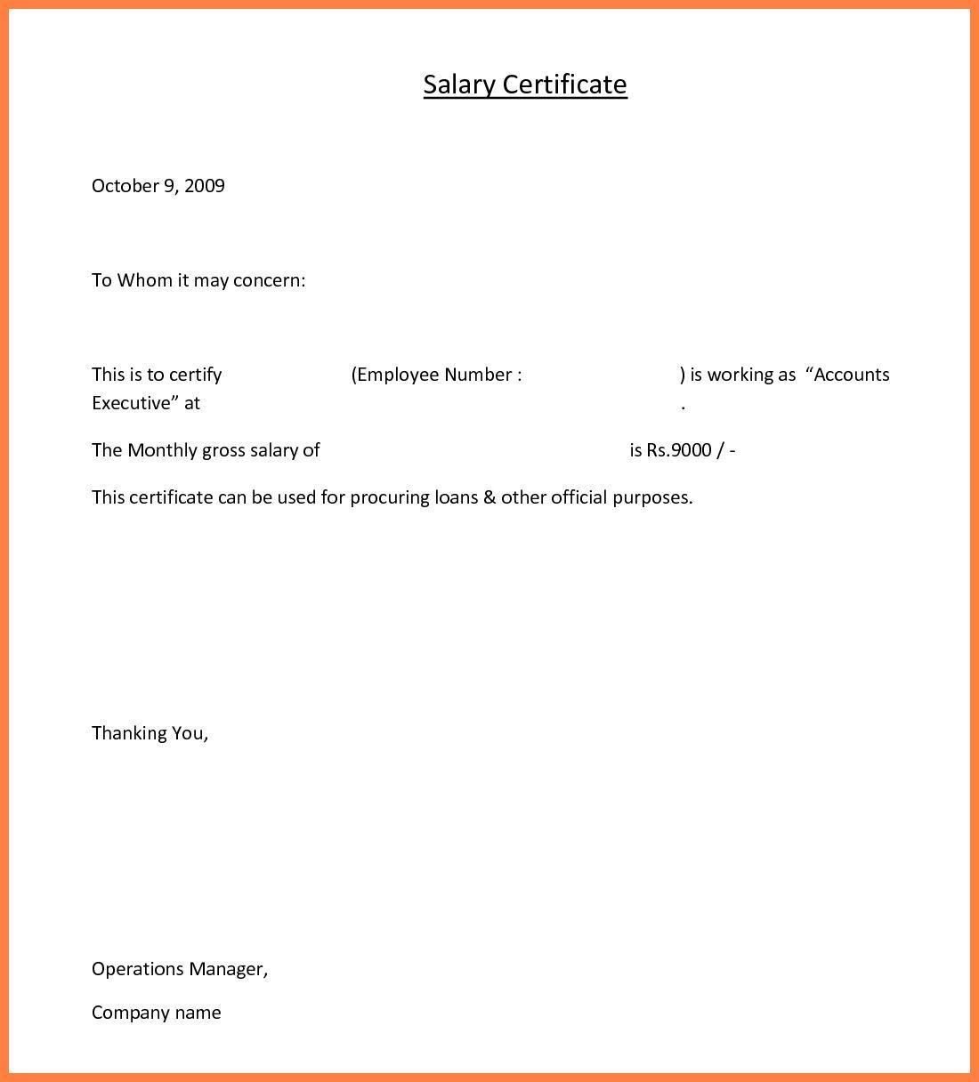 Certificate of Employment Sample with Salary