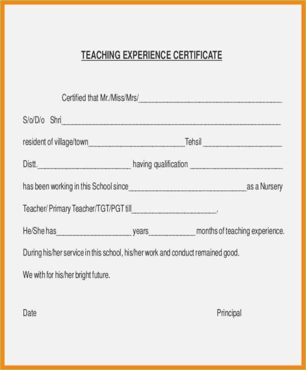 Certificate of Teaching Experience