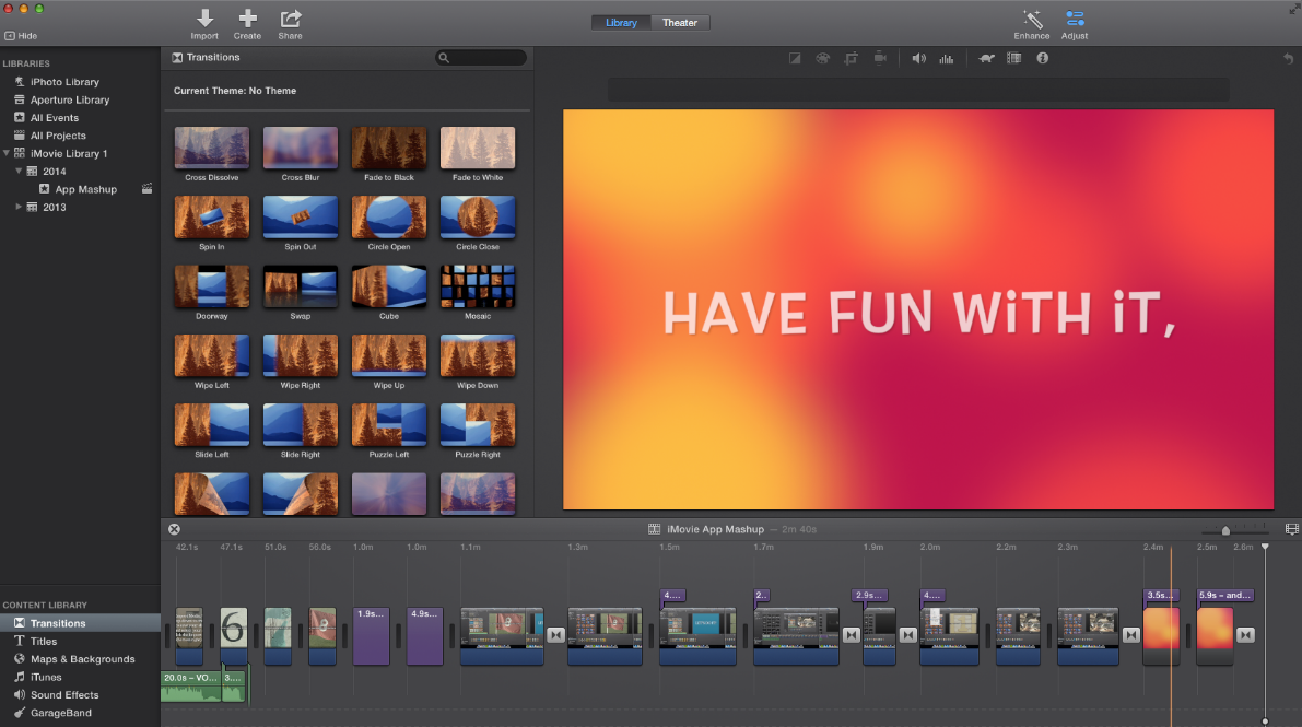 Full interface of the free video editing software iMovie for Mac