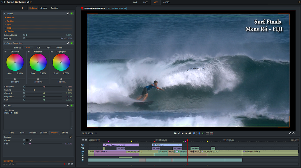 Menu of the professional video editing software Lightworks