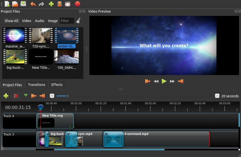 Interface of the good free video editing software Openshot