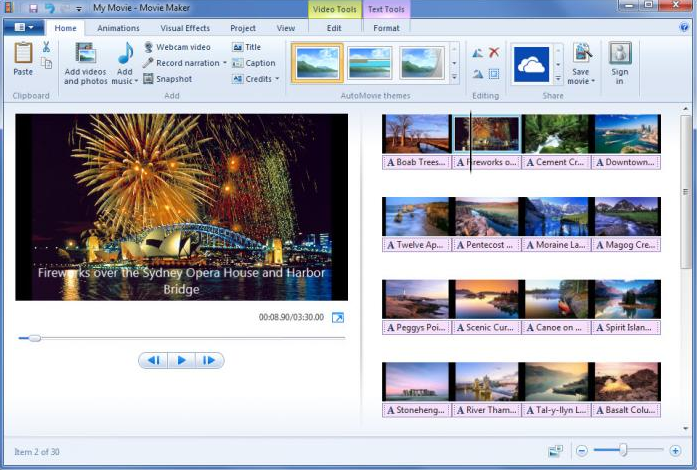 Features of the free video editing software Movie Maker for Windows