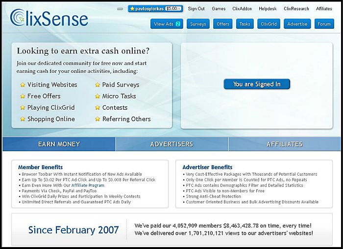 online tasks for money - Clixsense Success
