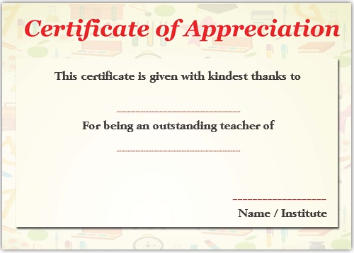 Sample Certificate of Recognition for Outstanding Teacher