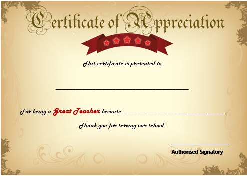 Best Teacher Award Certificate