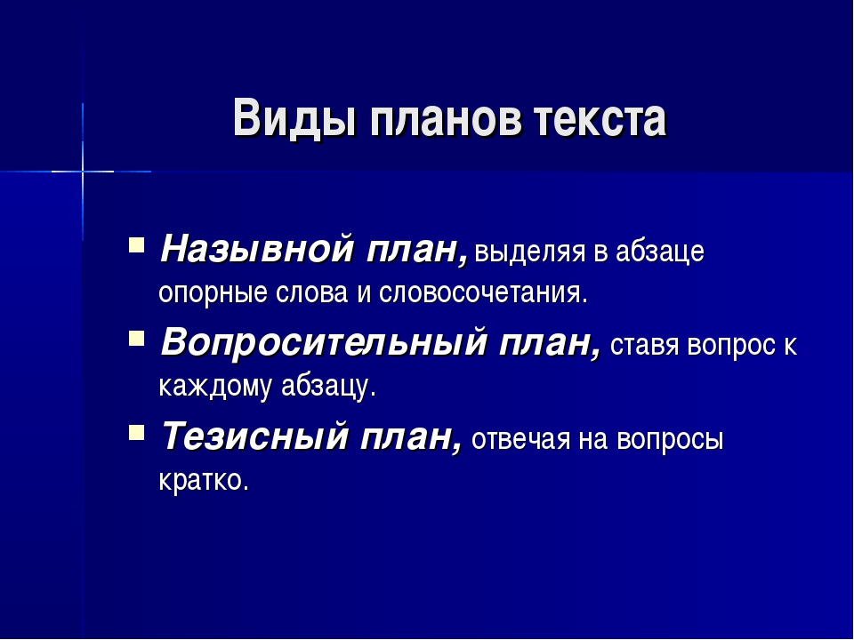 Виды планов текста по русскому языку