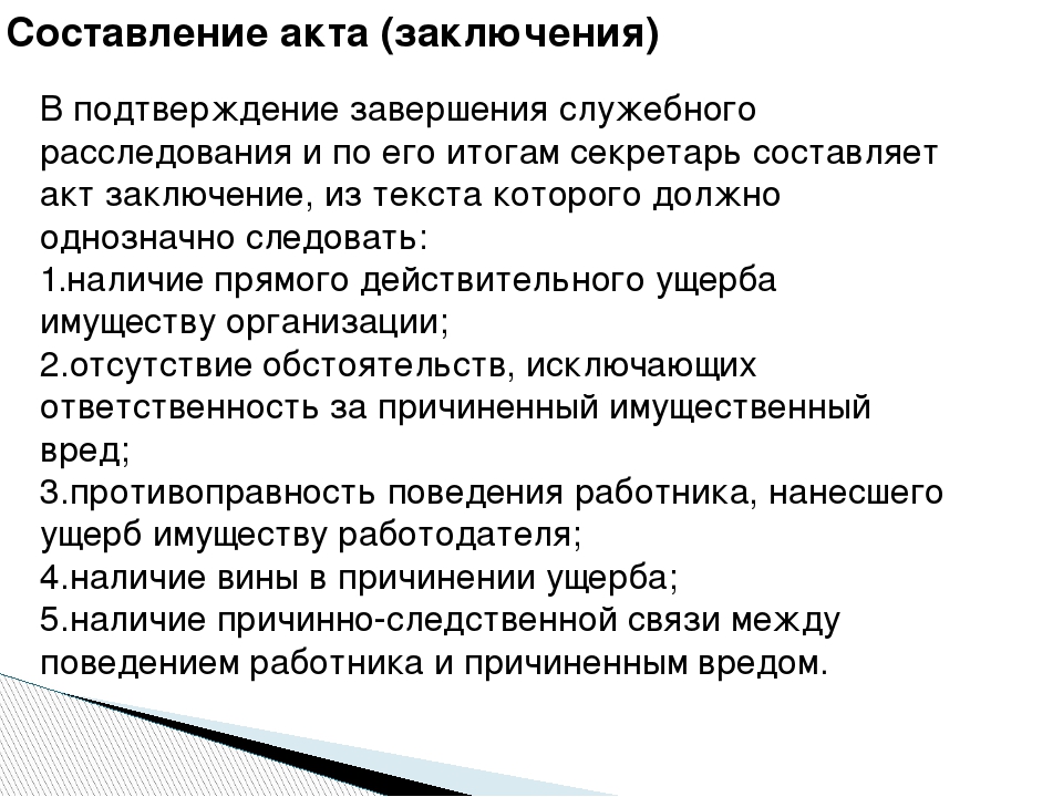 Образец заключения по результатам служебного расследования