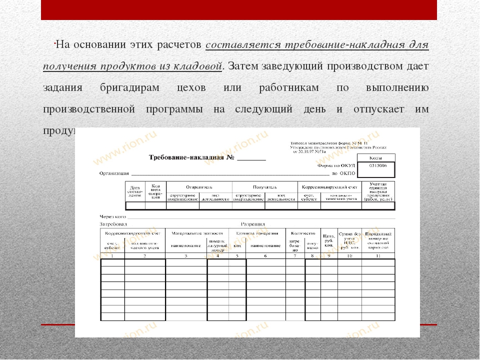 Порционное требование образец