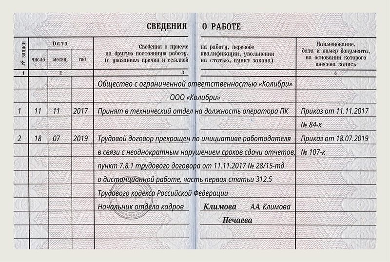 П 3 ст 77 тк рф по собственному желанию запись в трудовой образец