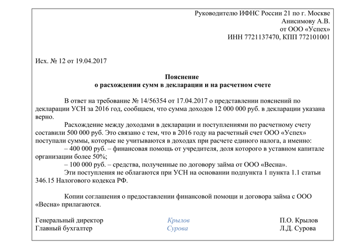 Как написать пояснение в налоговую по налогу на имущество образец