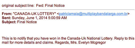 This is an example of a lottery scam