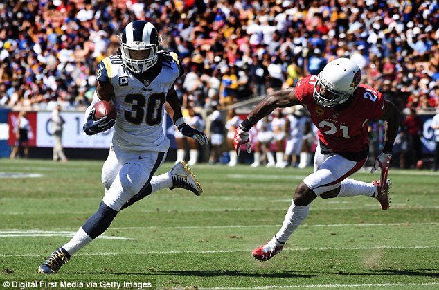 The Los Angeles Rams made the biggest jump in value - 7 percent to an estimated $3.2 billion - to reach No. 4 - thanks largely to projected earnings from their stadium that is under construction. Running back Todd Gurley (left) likely added some value in terms of ticket sales