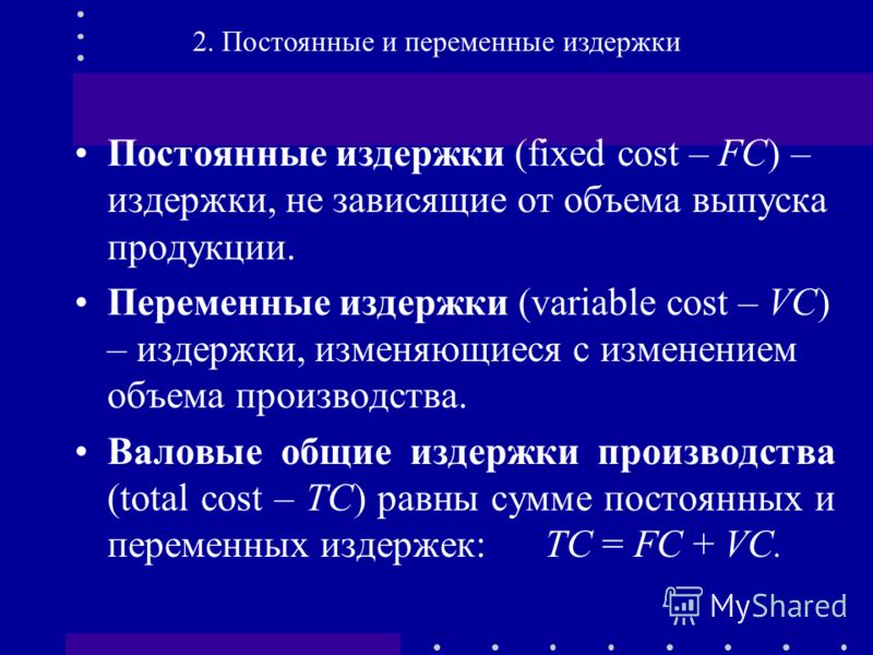 Презентация издержки постоянные и переменные издержки