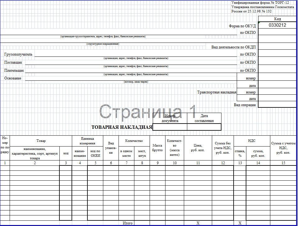 Накладные бланки образцы