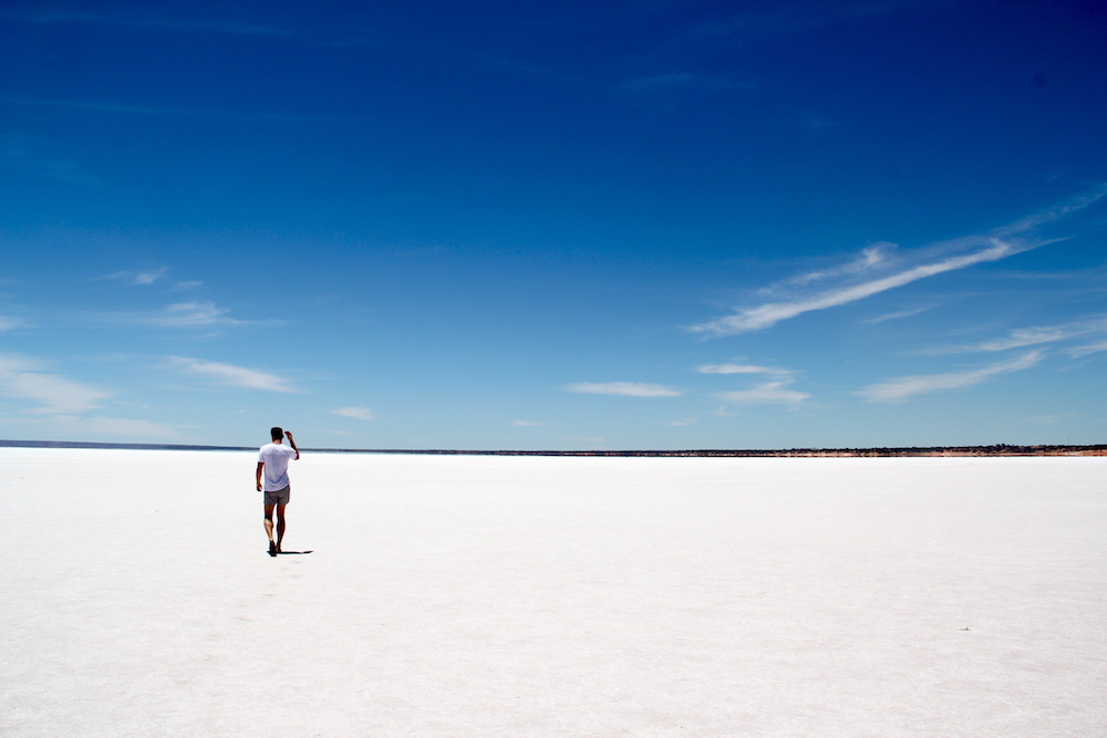 A participant explores the salt flats of Australia.