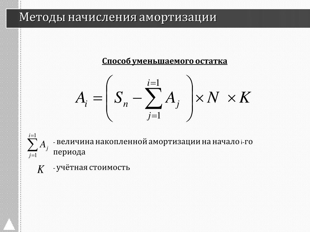 Способ уменьшаемого. Метод уменьшенного остатка начисления амортизации формула. Метод снижаемого остатка амортизация формула. Метод уменьшения остатка начисления амортизации. Амортизация методом уменьшения остатка.