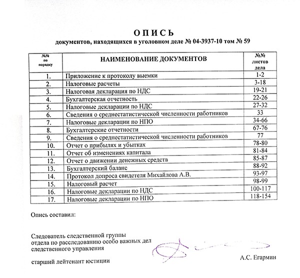 Как сделать опись документов образец для суда