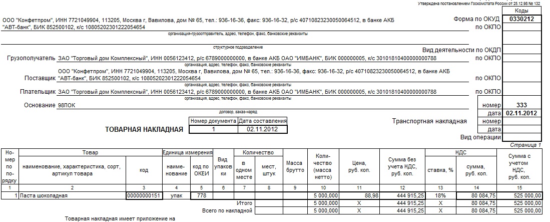 Образец заполнения товарной накладной для ип без ндс